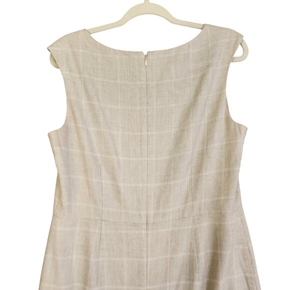 Ann Taylor Womens The Square Neck Dress in Windowpane Linen Twill Size 8 Cream - Picture 6 of 12